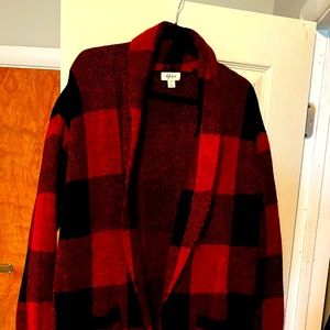 Buffalo plaid sweater coat